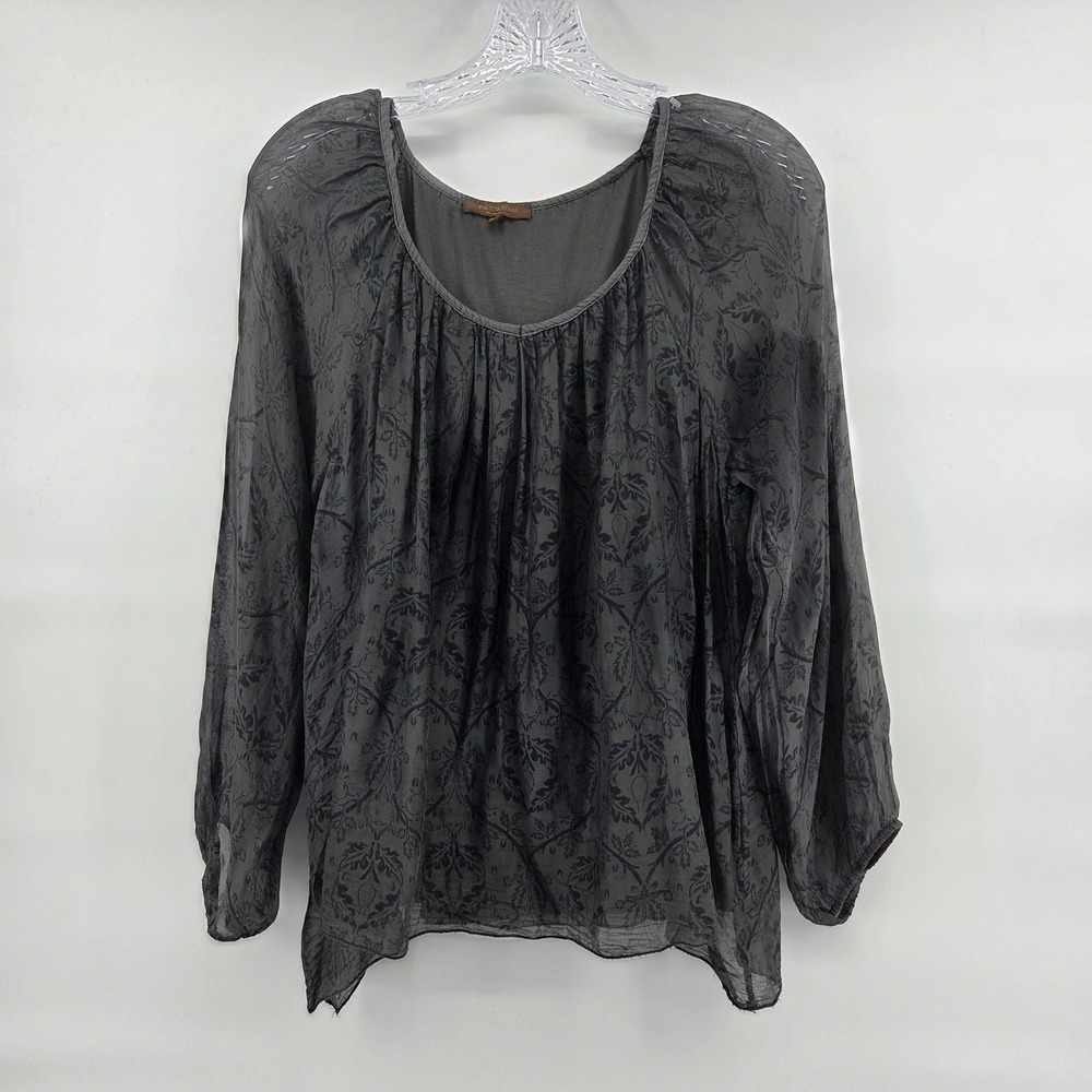 Piazza Roma Blouse M Gray Silk Cotton Damask‎ Whimsygoth Goth Witchy Italy
